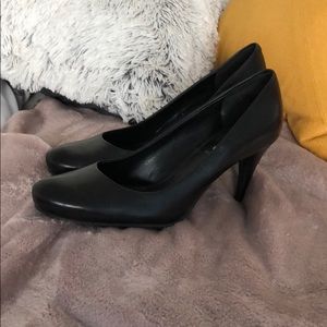 Black leather ecco heels